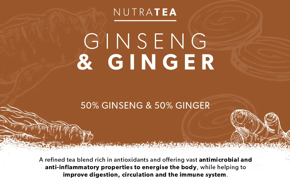 Nutra Tea - Ginger & Ginseng Tea - 120 Tea Bags - Herbal Tea (6 Pack) 6 Pack (120 Tea Bags) - Nutra Tea Ginseng & Ginger Functional Herbal Tea