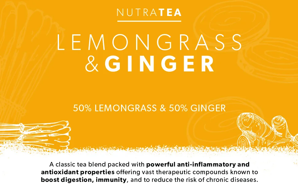 Nutra Tea - Lemongrass & Ginger Tea - 120 Tea Bags - Herbal Tea - (6 Pack) 6 Pack (120 Tea Bags) - NutraTea Lemongrass & Ginger Functional Herbal Tea