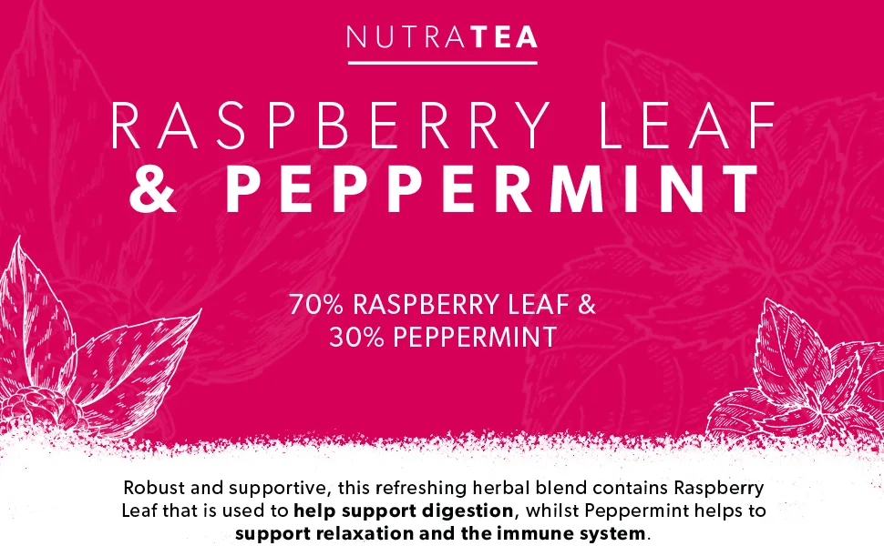 Nutra Tea - Raspberry Leaf & Peppermint Tea - Raspberry Leaf Tea For Pregnancy & Expectant Mothers - 120 Tea Bags - Herbal Tea - (6 Pack) 20 Count (Pack of 6) - Nutra Tea Raspberry Leaf & Peppermint Functional Herbal Tea