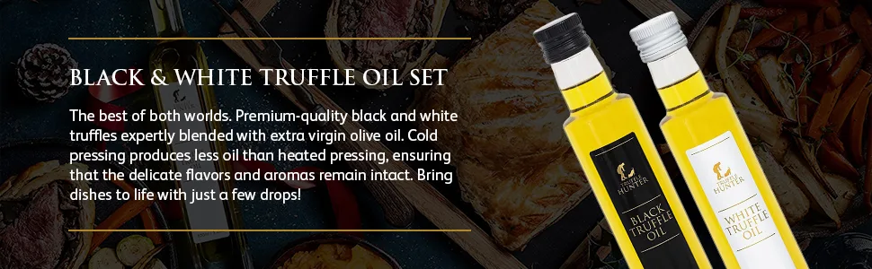 TruffleHunter - Black & White Truffle Oil Set - Extra-Virgin Olive Oil for Cooking & Seasoning - 2 x 250ml - black and white truffle oil set