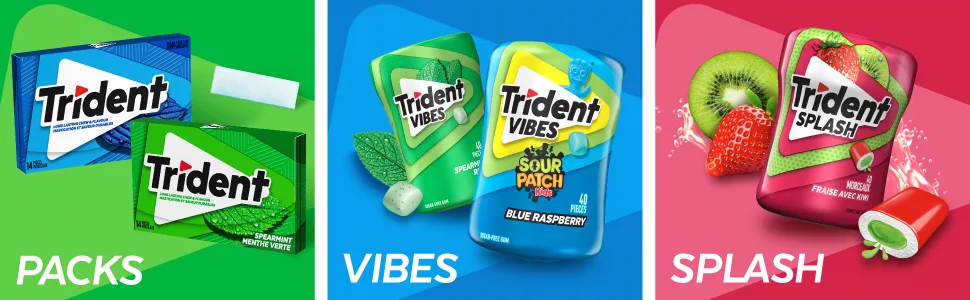 Trident Spearmint - Pack of 3 (42 Pieces) - Sugar-Free Gum Spearmint 42 pc - Trident