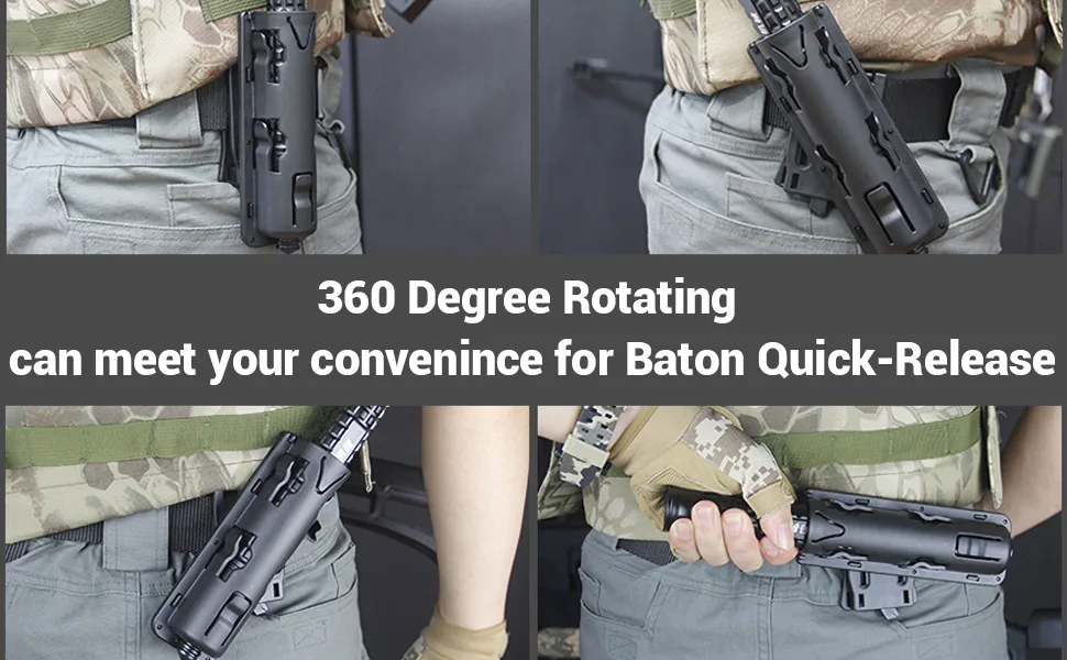aikeec Baton Holder 360 Degree Rotating Telescopic Baton Pouch, Expandable Baton Holsters,Baton Holder for Duty Belt Tactical Swivelling Flashlight Holsters ABS Case 1 PCS - 360 degree rotated