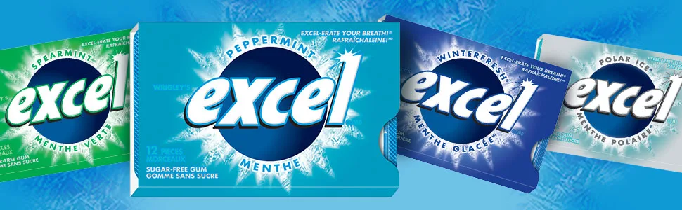 EXCEL Peppermint Flavoured Sugar Free Chewing Gum 12 Pieces 12 Packs Peppermint Gum - Excel Banner