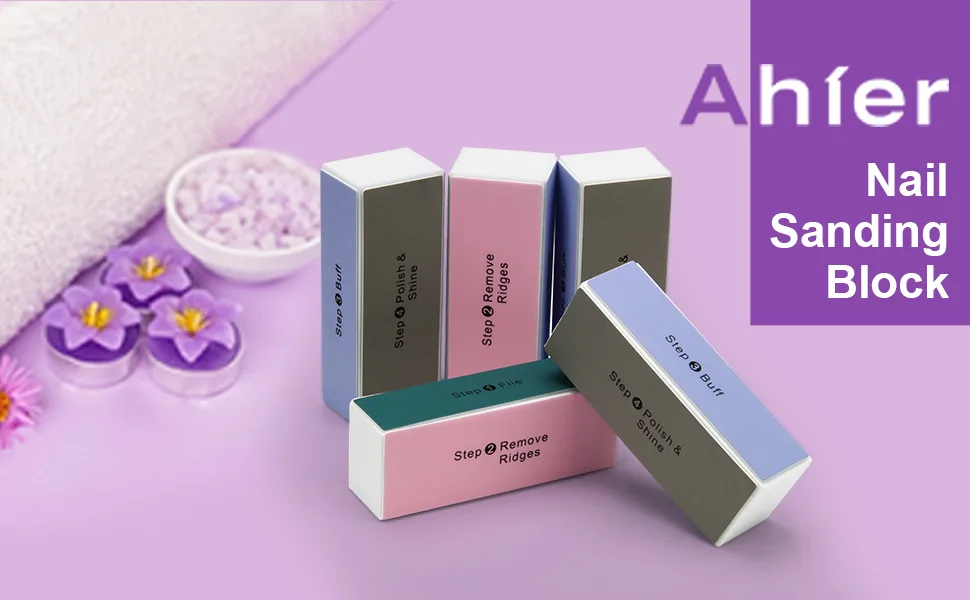 AHIER 10 pcs Nail Buffer, 4 Way Colorful Nail Art Shiner Polisher Buffing Sanding Files Block Manicure Care DIY - nail buffer