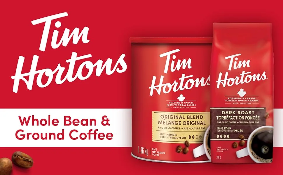 Tim Hortons Decaf Fine Grind Coffee Medium Roast 640g Can & Hot Chocolate Beverage Mix Original 500g Can - product information 1