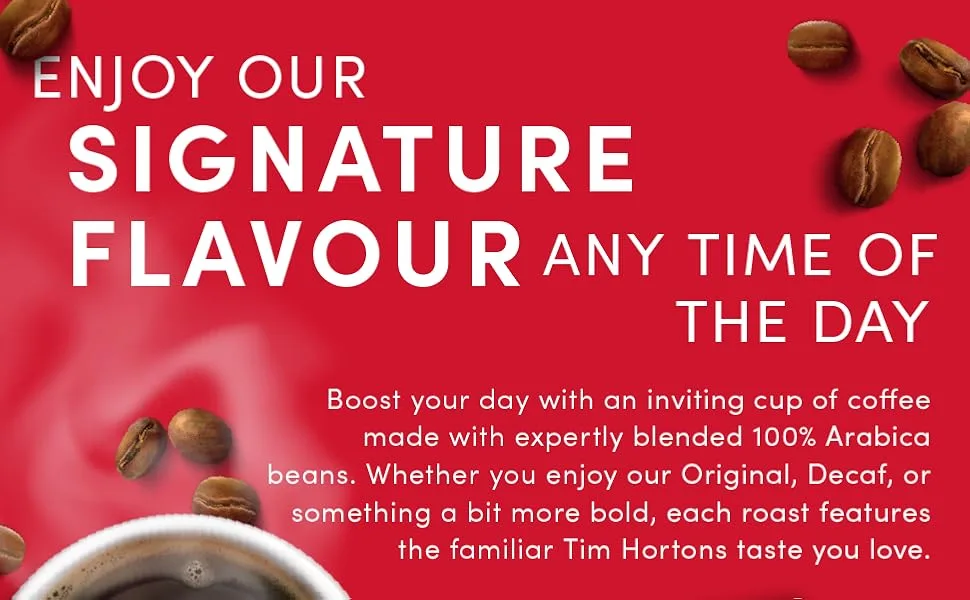 Tim Hortons Decaf Fine Grind Coffee Medium Roast 640g Can & Hot Chocolate Beverage Mix Original 500g Can - product information 2
