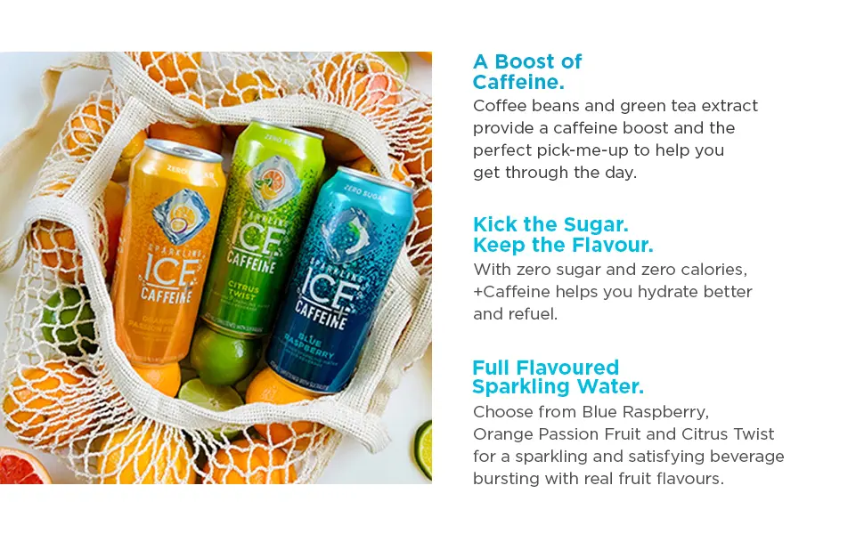 Sparkling Ice +Caffeine Blue Raspberry Sparkling Water. (Pack of 12) & Peach Nectarine Flavoured Sparkling Water with Zero Sugar and Zero Calories 503 ml (Pack of 12) - product information 2