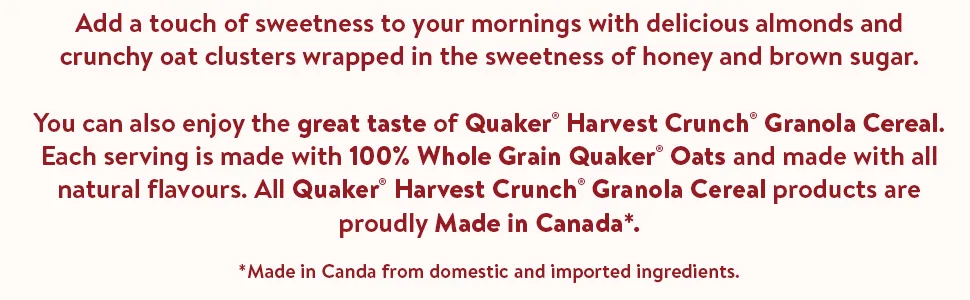 Quaker Harvest Crunch Canadian Maple Granola Cereal Multi-Pack 475g (Pack of 16) - harvest crunch text