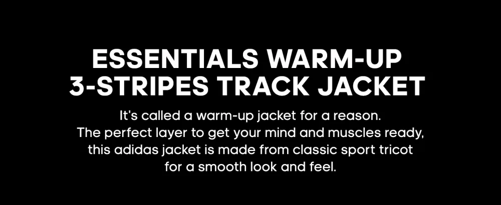 adidas Men's Essentials Warm-Up 3-Stripes Track Top Large Black/White - Text over a black background