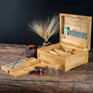Wooden Stash Box Bundle, Rolling Tray, Jar, Rolling Kit, Rolling Tray Stash Box with Lock, Rolling Tray Bundle, Bamboo Rolling Tray with Lid, Accessories, Wood Storage Set, Locking Stash Box - box in interior