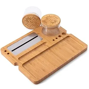 Wooden Stash Box Bundle, Rolling Tray, Jar, Rolling Kit, Rolling Tray Stash Box with Lock, Rolling Tray Bundle, Bamboo Rolling Tray with Lid, Accessories, Wood Storage Set, Locking Stash Box - tray and jars