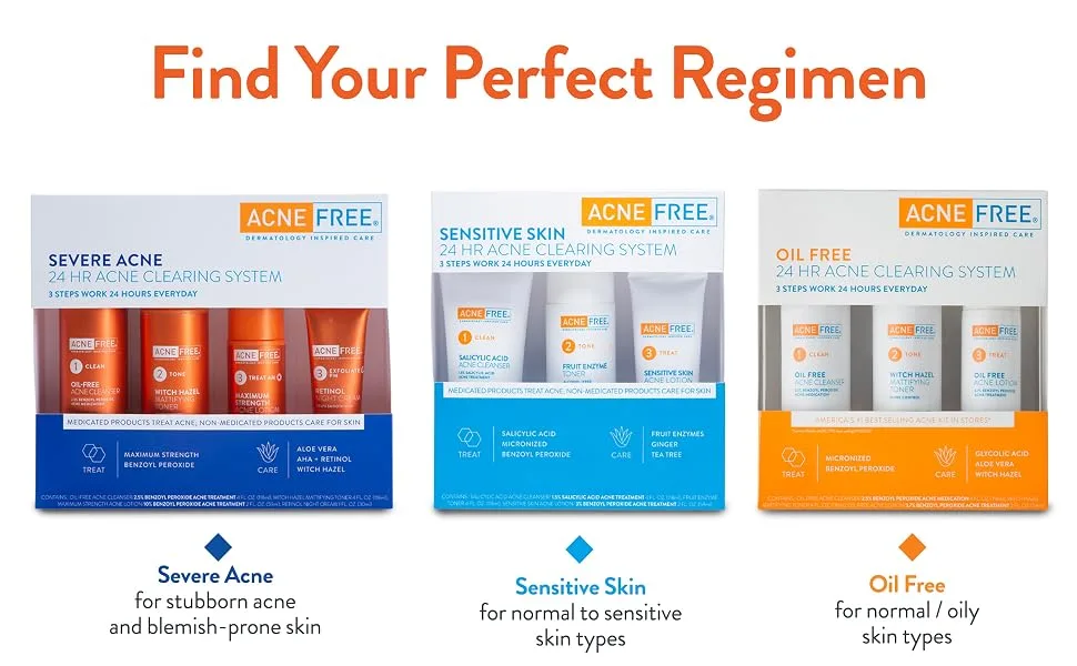 AcneFree Severe Acne 24 Hour Clearing System, 4 Step Routine Kit Designed for Stubborn Acne - Find Your Perfect Regimen
