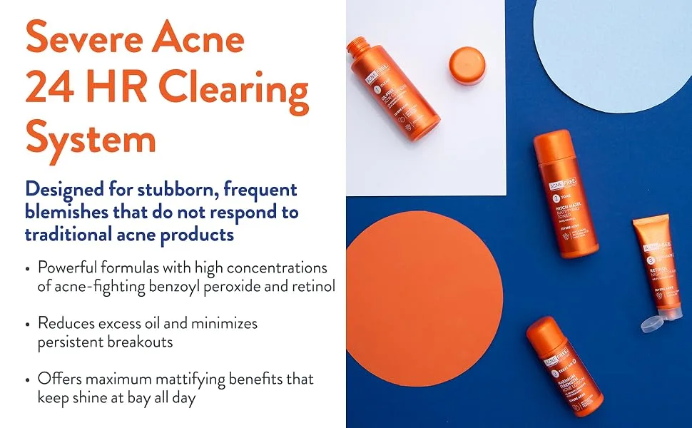 AcneFree Severe Acne 24 Hour Clearing System, 4 Step Routine Kit Designed for Stubborn Acne - Severe Acne 24 HR Clearing System