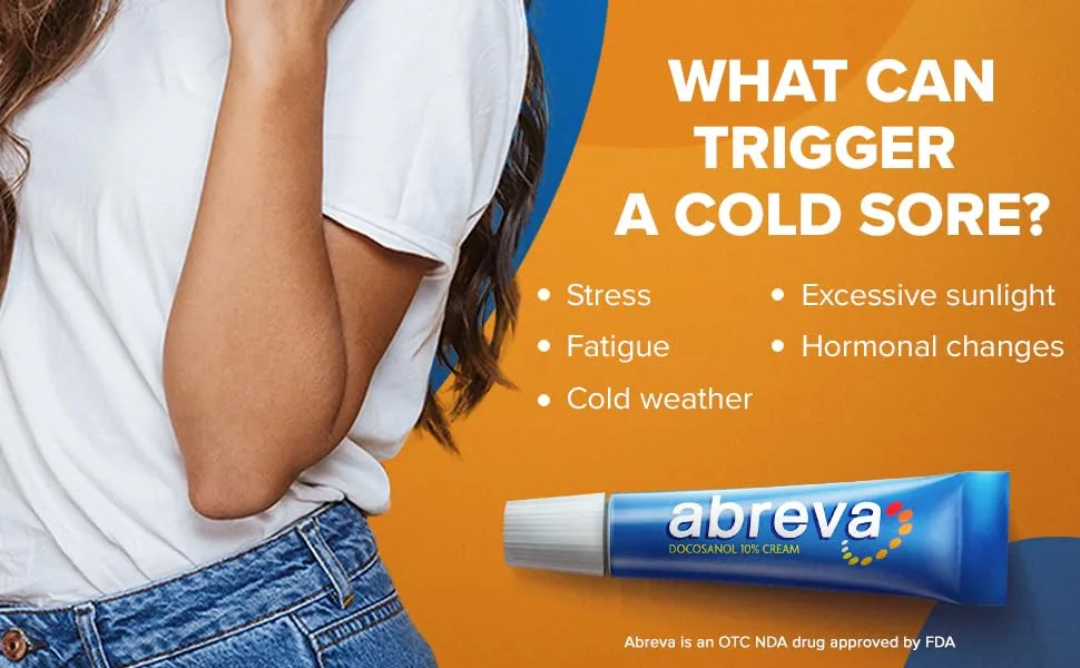 Abreva (Single 2g Tube) Cold Sore Healing Cream + Chapstick Moisturizer (1 Stick) Ultra-Hydrating Lip Balm Lip Care Package - What can trigger a cold sore? Stress, Cold weather, fatigue, hormonal changes
