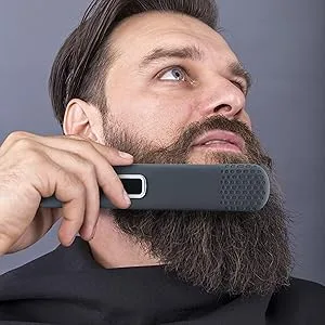 Aberlite EDC - Premium Beard Straightener Brush for Men - Professional Straightening Tool Heated Comb - for Short & Long Beards  - for Home and Travel (Grey) - Beard straightening
