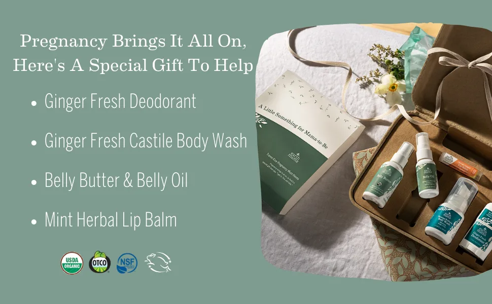 A Little Something for Mama-to-Be Gift Set by Earth Mama Natural Pregnancy and Maternity Gift for Expectant Mothers, 5-Piece Set - Ginger Fresh deodorant, ginger fresh castile body was, belly butter, belly oil, mint herbal lip balm