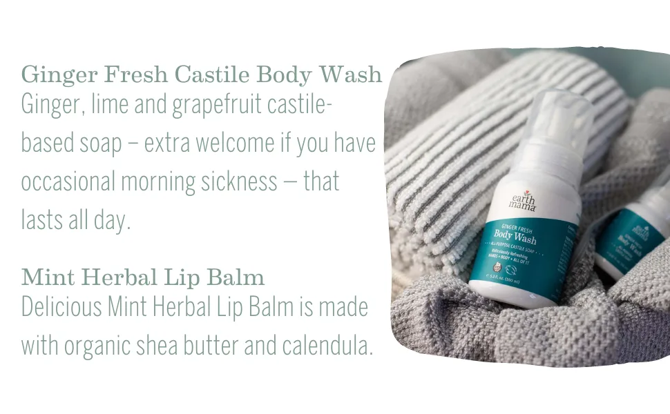 A Little Something for Mama-to-Be Gift Set by Earth Mama Natural Pregnancy and Maternity Gift for Expectant Mothers, 5-Piece Set - Ginger, lime and grapefruit castile-based soap extra welcome if you have occasional morning sickness