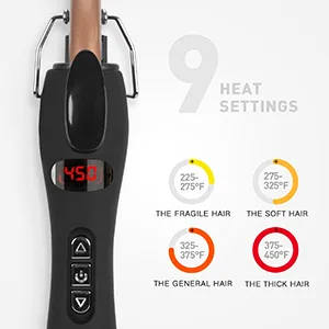 9mm Thin Curling Iron Ceramic, 3/8 Inch Small Barrel Curling Wand for Long & Short Hair, LCD Display with 9 Heat Setting Include Glove(Golden) 3/8 Inch Champagne - curling iron