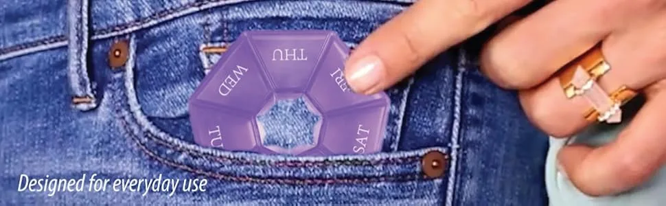7-Sided Portable Pill Box Medicine Planner Small case (Seven Day Weekly Container) Medication, Vitamin Holder Boxes Organizer Pillbox Dispenser Organizer, sorter and Reminder containers (1 Unit) Purple - heptagon 7-Sided Portable Pill Box Medicine Planner Day Weekly Travel Container Vitamin Organizer
