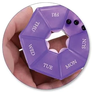 7-Sided Portable Pill Box Medicine Planner Small case (Seven Day Weekly Container) Medication, Vitamin Holder Boxes Organizer Pillbox Dispenser Organizer, sorter and Reminder containers (1 Unit) Purple - heptagon 7-Sided Portable Pill Box Medicine Planner Day Weekly Travel Container Vitamin Organizer