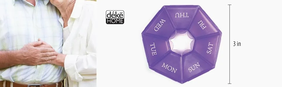 7-Sided Portable Pill Box Medicine Planner Small case (Seven Day Weekly Container) Medication, Vitamin Holder Boxes Organizer Pillbox Dispenser Organizer, sorter and Reminder containers (1 Unit) Purple - heptagon 7-Sided Portable Pill Box Medicine Planner Day Weekly Travel Container Vitamin Organizer