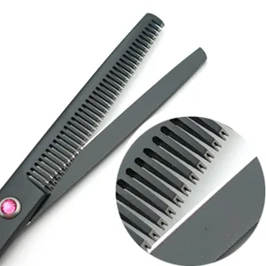 7.0 Inches Professional hair cutting thinning scissors set with razor (Black) 7.0 Inch Black - clear teeth