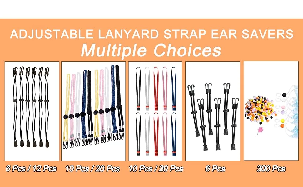 6PCS Adjustable Lanyard Strap Ear Savers for Kids, Extenders Holder with Clips Around Neck, for Ear Pressure Relief Convenient, by Lorvain - Adjustable Lanyard Strap Ear Savers