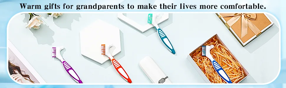 6 Pieces Hard Denture Brush Denture Toothbrush Cleaning Brush with White Carrying Case for False Teeth Cleaning (Red, Green and Blue) - product information 6