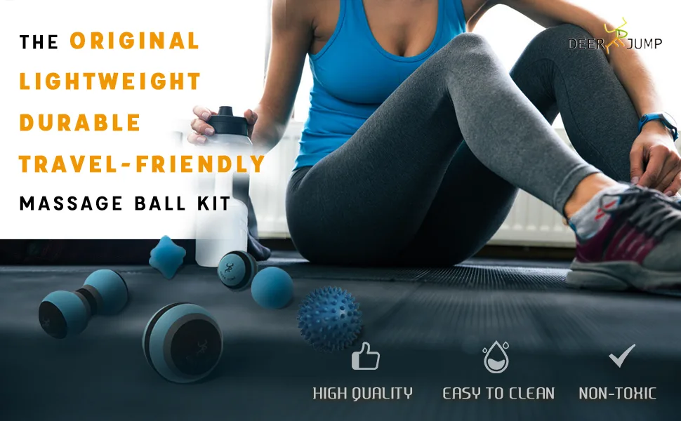 6 Piece Massage Ball Set for Myofascial Release, Trigger Point Therapy & Deep Tissue Massage -Large Foam/Small Foam/Lacrosse/Peanut/Spiky & Hand Exercise Ball-Carry Bag & Exercise Guide Included Bule - A+4blue