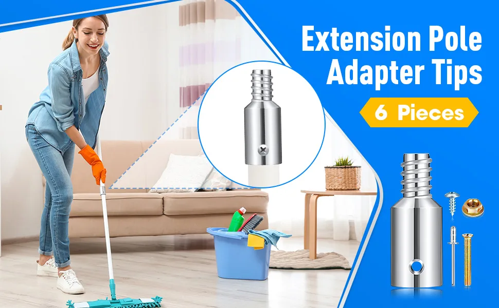 6 Pcs Threaded Tip Replacement Ultra Threaded Tip Repair Kit Pole Handle Replacement Extension Pole Adapter Tips Metal Threaded Handle Tips End Adapter for 1 Inch Wood Metal Pole Stick Mop Broom Brush - product information 1