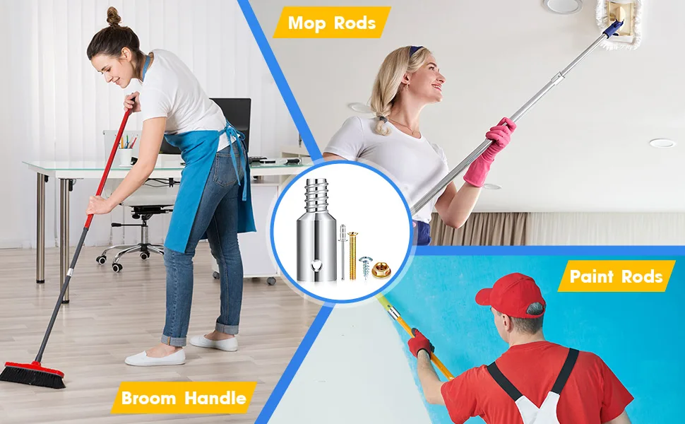 6 Pcs Threaded Tip Replacement Ultra Threaded Tip Repair Kit Pole Handle Replacement Extension Pole Adapter Tips Metal Threaded Handle Tips End Adapter for 1 Inch Wood Metal Pole Stick Mop Broom Brush - product information 8