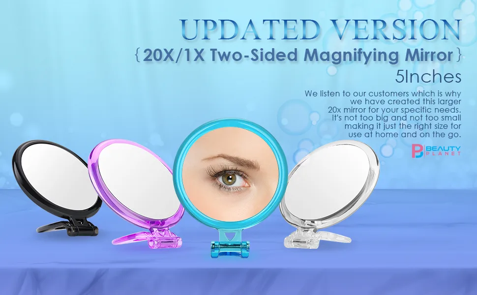 5Inch,20X Magnifying Mirror, Two Sided Mirror, 20X/1X Magnification, Folding Makeup Mirror with Handheld/Stand,Use for Makeup Application, Tweezing, and Blackhead/Blemish Removal. Clear - product information 15