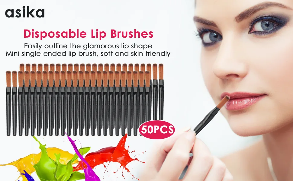 50Pcs/Set Lip Brushes, Disposable Lip Brush Lip Gloss Makeup Brush, Lipstick Gloss Wands Applicator Cosmetic Tool Kits(Black) - product information 1