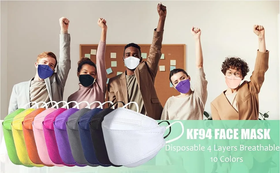50Pcs Black KF94 Disposable Face Masks 4-Layer Safety Face Mask 50 Count (Pack of 1) Black - purple face mask