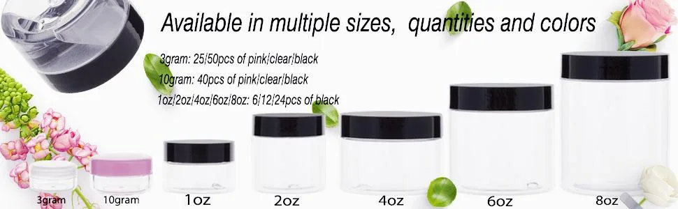 50 Pieces 3 Gram Sample Containers with Lids, Black Sample Jars, BPA Free Tiny Cosmetic Containers for Makeup, Lotion, Eye Shadow, Powder, and Lip Balms Black 3g-50 Count - ALL SIZES, QUALITIES & COLOES