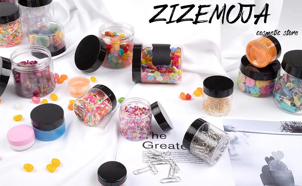 50 Pieces 3 Gram Sample Containers with Lids, Black Sample Jars, BPA Free Tiny Cosmetic Containers for Makeup, Lotion, Eye Shadow, Powder, and Lip Balms Black 3g-50 Count - cosmetic containers