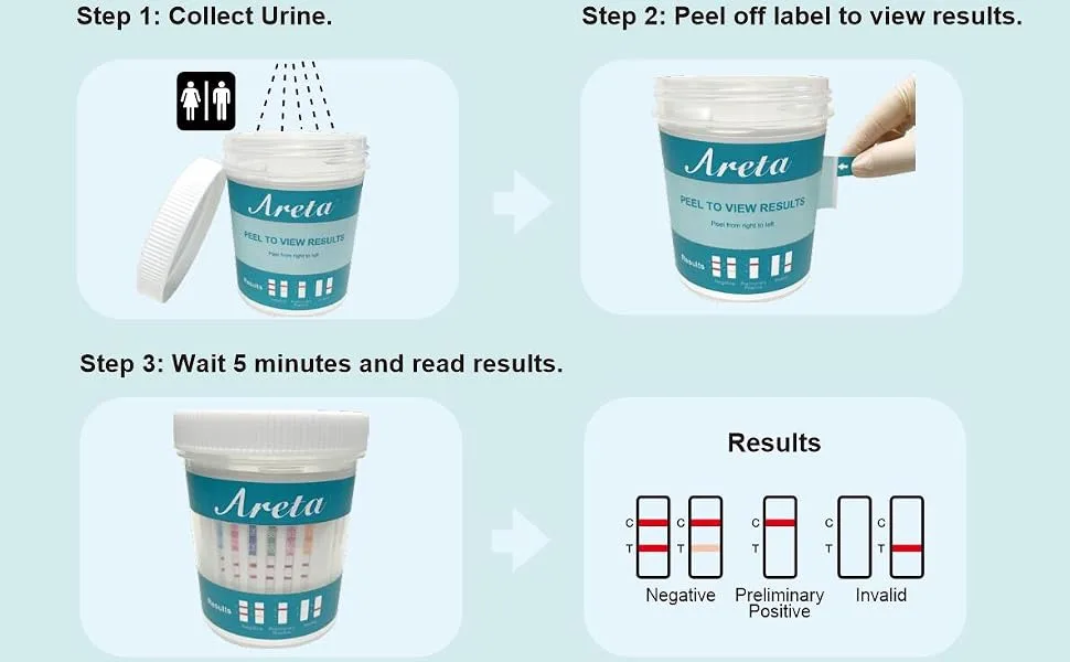 5 Pack Areta 5 Panel Instant Drug Test Kits Cups - Testing Marijuana (THC), COC, OPI 2000, AMP, BZO - Urine Drug Screen - #ACDOA-754 5 Count (Pack of 1) - product information 9