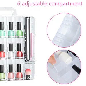 48 Bottles Universal Clear Gel Nail Polish Organizer Case Holder for Double Side Adjustable Space Divider for Acrylic Nail Gel Dip Powder Tips Set with Two Toe Separator - adjustable