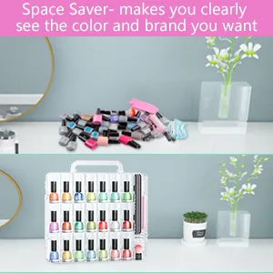 48 Bottles Universal Clear Gel Nail Polish Organizer Case Holder for Double Side Adjustable Space Divider for Acrylic Nail Gel Dip Powder Tips Set with Two Toe Separator - saver