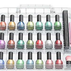 48 Bottles Universal Clear Gel Nail Polish Organizer Case Holder for Double Side Adjustable Space Divider for Acrylic Nail Gel Dip Powder Tips Set with Two Toe Separator - see through