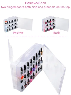48 Bottles Universal Clear Gel Nail Polish Organizer Case Holder for Double Side Adjustable Space Divider for Acrylic Nail Gel Dip Powder Tips Set with Two Toe Separator - two side