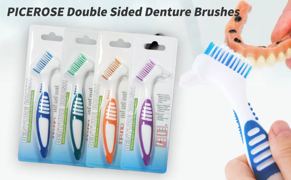 4 Pcs Denture Brushes with Double Sided Denture Cleaning Brush Heads for Denture Care (4Pcs) - 4Pcs Denture Brushes