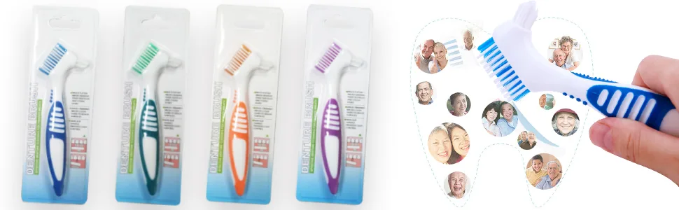 4 Pcs Denture Brushes with Double Sided Denture Cleaning Brush Heads for Denture Care (4Pcs) - Denture Brush