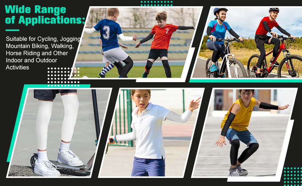 4 Pairs Kids Long Compression Leg Sleeves and Compression Arm Sleeves Youth Basketball Leg Sleeves Black and White Small - product information 6