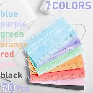3-Ply FACE MASK with Earloop(Multi Colors 70 pc) - COMFORT FIT