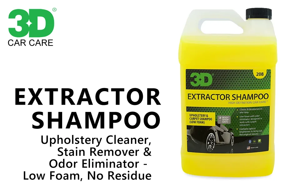 3D Extractor Carpet Cleaner Shampoo for Machine Use - Upholstery Cleaner, Stain Remover & Odor Eliminator - Low Foam, No Residue Formula 1 Gallon - 3D Extractor Shampoo