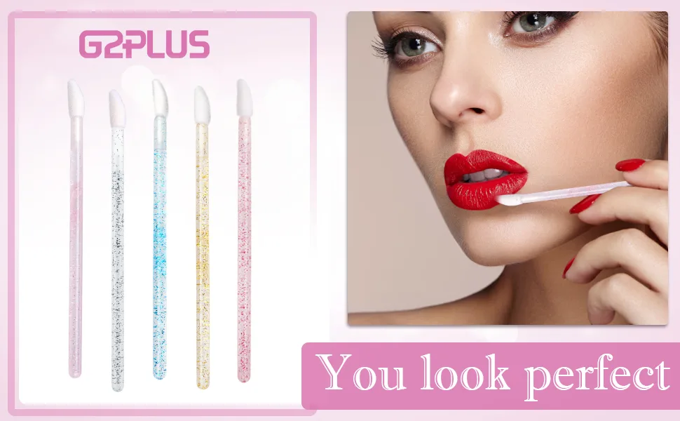 300PCS Glitter Crystal Lip Brush, Disposable Lip Brushes Lip Gloss Applicators Lipstick Gloss Wands Applicator Perfect Makeup Tool Kits (Pink) Baby Pink - lip brush
