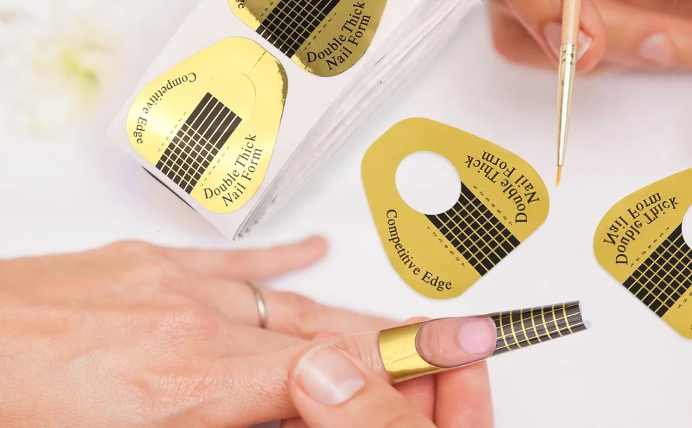 300 Pieces Acrylic Nail Form Sticker Nail Sculpting Forms Golden Horseshoe-shaped Nail Extension Forms for Builder Gel and Acrylic Nails - product information 1
