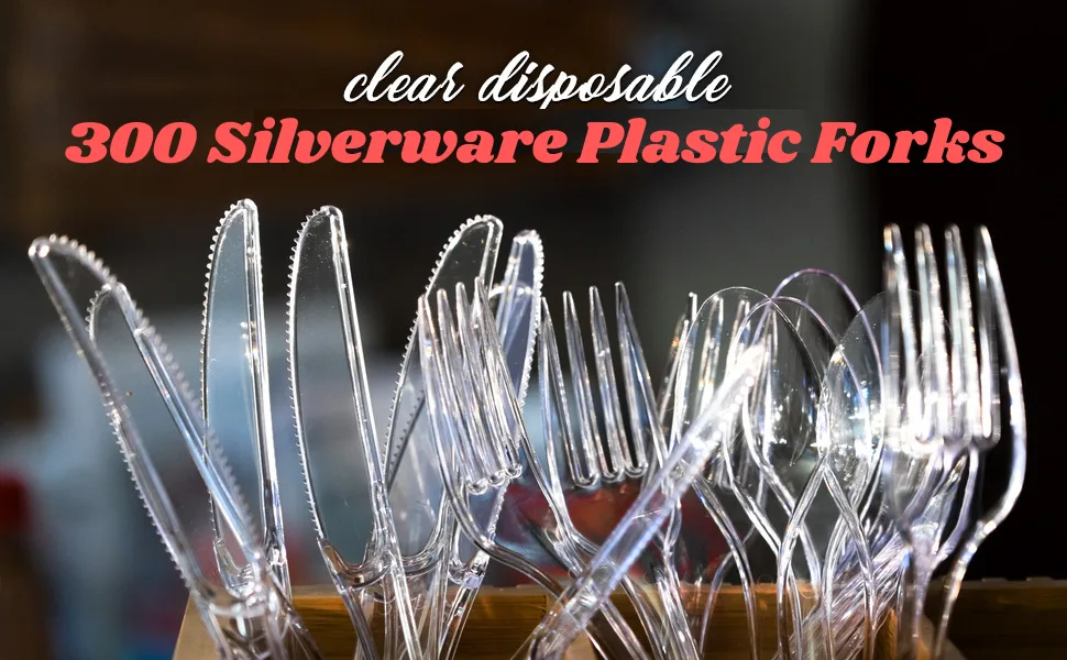 300 Clear Plastic Forks | Heavy Duty Plastic Utensils | Disposable Forks | Fancy Plastic Cutlery | Clear Plastic Silverware Bulk | Nice Disposable Flatware Clear (300 Pack) - Heavyweight Plastic Silverware Forks