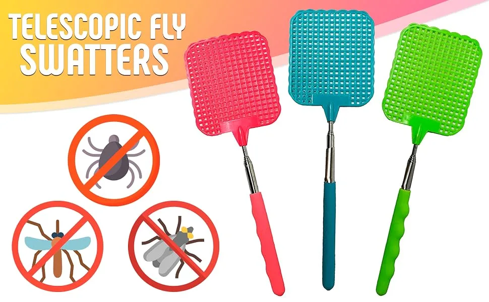 3 PCS Extendable Fly Swatter Plastic Fly Swatter Racket - Bug Swatter Metal Long Handle Fly Swatter Telescoping Fly Swatter - Heavy Duty Fly Swatter Mosquito Swatter Racket - fly swatter fly swatter electric fly swatters fly swatter manual fly swatter electric zapper